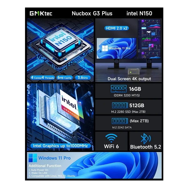 Gmktec G3 Plus Intel N150 16 GB 512 GB SSD UHD Graphics Mini PC - Görsel 2