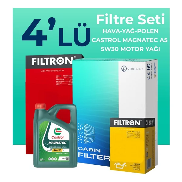 Filtron Ford Focus 1.6 Benzin Filtre Bakım Seti Castrol Motor Yağlı (2007-2012) 4 Lü - Görsel 2