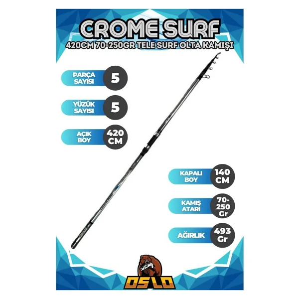 Oslo Crome 420Cm 70-250 Gr Tele Surf Olta Kamışı - Görsel 5