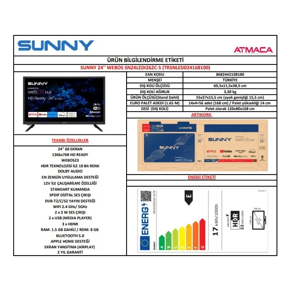 Sunny Sn24ledl262-S HD 24'' 61 Ekran Uydu Alıcılı Webos Smart LED TV - Görsel 5