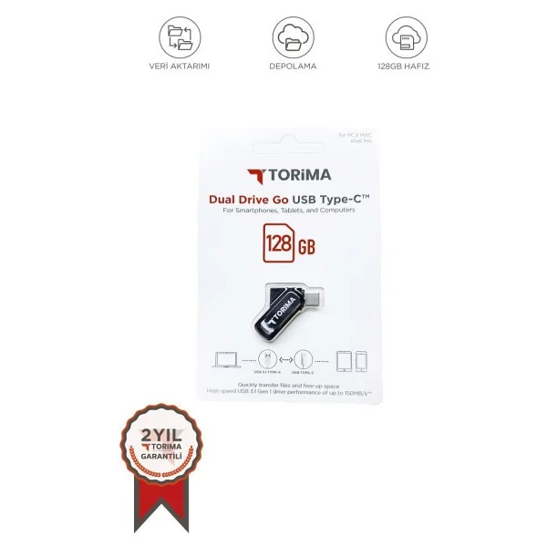 Torima USB Flash Bellek Type C Otg Çift Sürücülü 128gb Siyah - Görsel 10