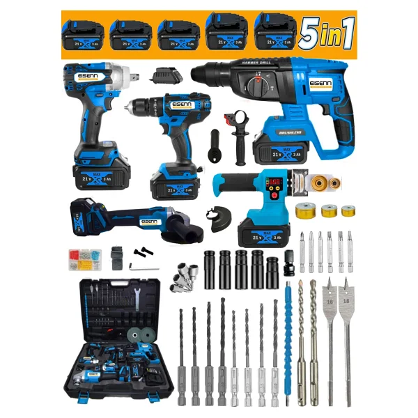 Eisenn Germany Akülü 5 Li Set E-05m Şarjlı Matkap + Kırıcı Delici + Somun Sıkma + Taşlama + Boru Kaynak Makinesi Taşıma Çantalı - Görsel 2