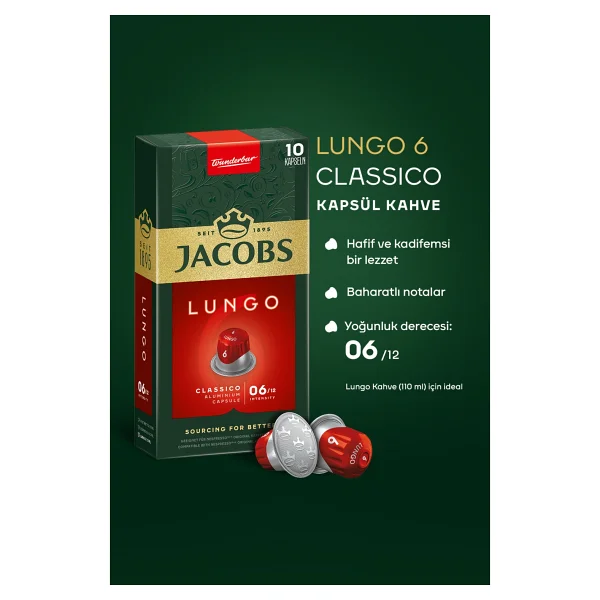 Jacobs Lungo 6 Classico Kapsül Kahve 10'lu 10 Adet - Görsel 2