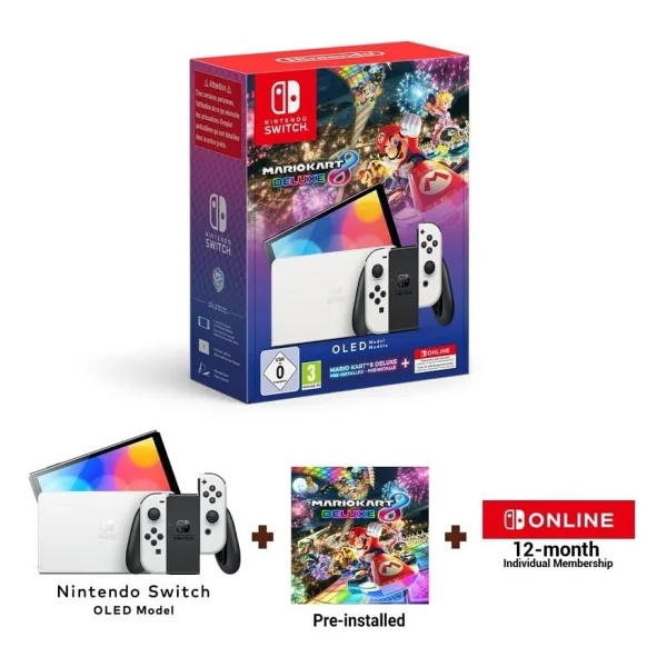 Nintendo Switch OLED Konsol Beyaz + Mario Kart 8 Deluxe + 12 Months Nso - Görsel 2