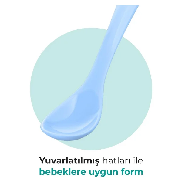 Mamajoo Ergonomik Beslenme Kaşık Seti Powder Blue & Beyaz, 6 Ay+ İkili - Saklama Kabı Hediyeli - Açık Mavi - Beyaz - Görsel 3