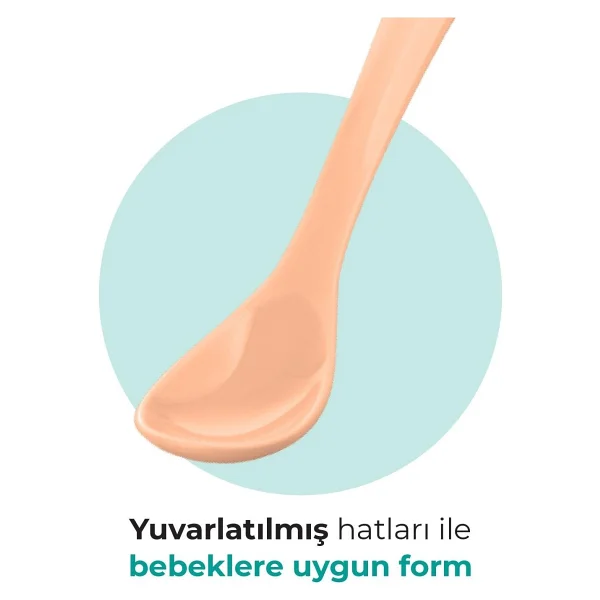 Mamajoo Ergonomik Beslenme Kaşık Seti Powder Blush & Beyaz, 6 Ay+ İkili - Saklama Kabı Hediyeli - Turuncu - Beyaz - Görsel 3