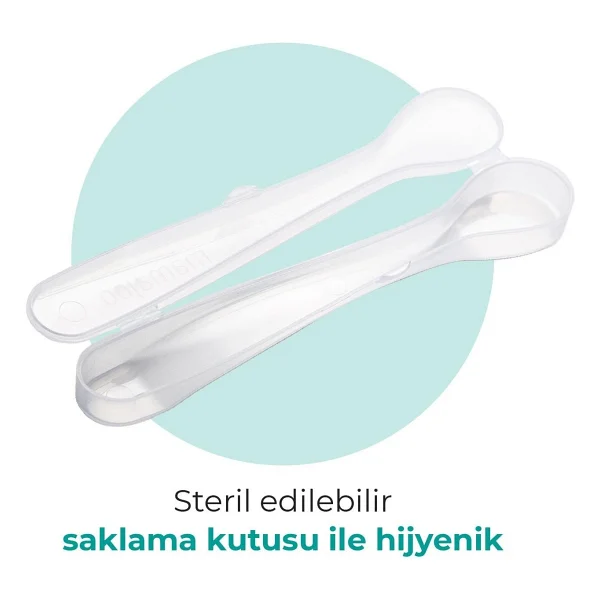 Mamajoo Ergonomik Beslenme Kaşık Seti Powder Blush & Beyaz, 6 Ay+ İkili - Saklama Kabı Hediyeli - Turuncu - Beyaz - Görsel 4