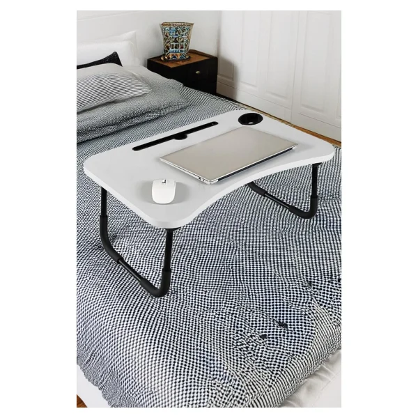 Hodbehod Taşınabilir Katlanır Koltuk Yatak Üstü Laptop Tablet Çalışma Masası Ve Kahvaltı Sehpası Beyaz - 40x60x27 - Görsel 6