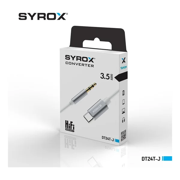 Syrox Dt24t-J Type-C To Jack 3.5 Mm Kulaklık Dönüştürücü Tüm Type-C Telefonlar Ile Uyumlu Aux Dönüştürücü - Gri - Görsel 3