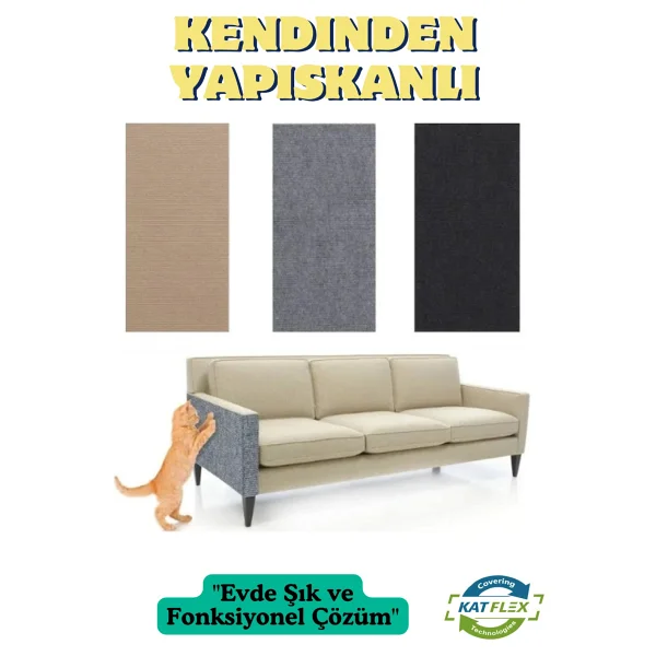 Katflex Antrasit Yapışkanlı Koltuk Kenarı Koruyucu Kedi Tırmalama Halısı - Görsel 9