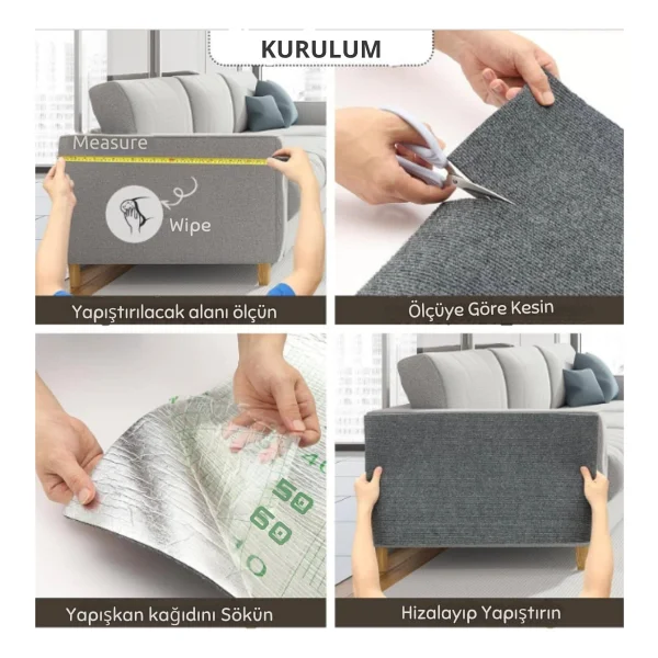 Katflex Antrasit Yapışkanlı Koltuk Kenarı Koruyucu Kedi Tırmalama Halısı - Görsel 4