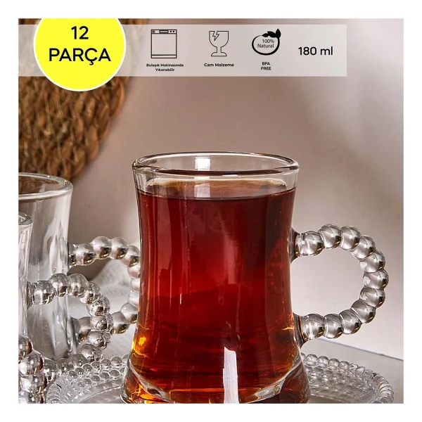 Perotti Pearl Boncuklu 12 Parça 6 Kişilik Çay Takımı - Görsel 6