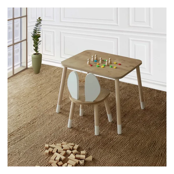 Bee Smart Oyun Masası-Aktivite Masası-Çalışma Masası-Etkinlik Masası-Ahşap 1 Sandalyeli Çocuk Masa Sandalye Takımı - Görsel 2