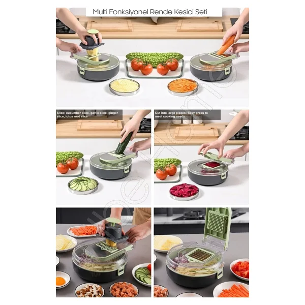 Tilbe Home Vegetable Cutter Pro Rende Sebze Doğrayıcı Dilimleyici Hazneli Soğan Küp Kesici Dicer Rende Seti - Görsel 3