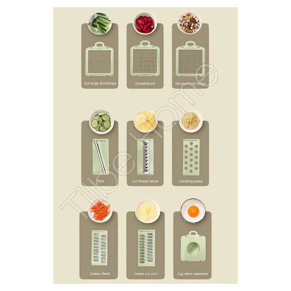 Tilbe Home Vegetable Cutter Pro Rende Sebze Doğrayıcı Dilimleyici Hazneli Soğan Küp Kesici Dicer Rende Seti - Görsel 5