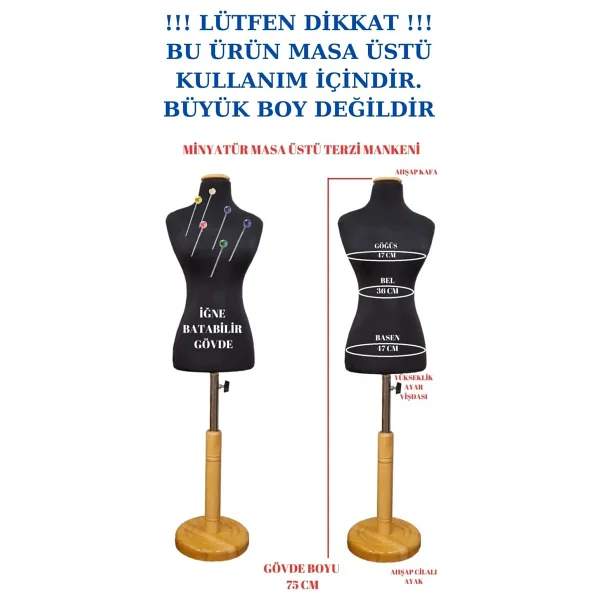 Okullar İçin 50 Eşelli Minyatür Terzi Mankeni Prova Mankeni - Siyah - Görsel 6