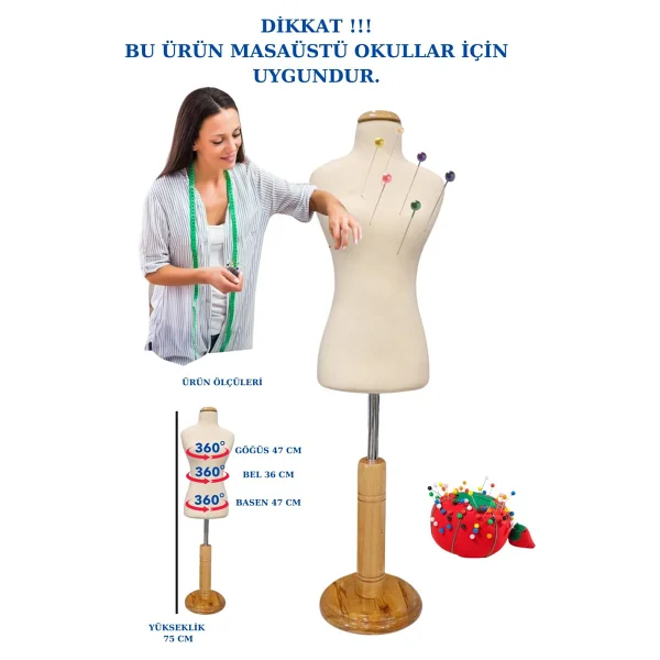 Okullar İçin 50 Eşelli Minyatür Terzi Mankeni Prova Mankeni - Siyah - Görsel 5