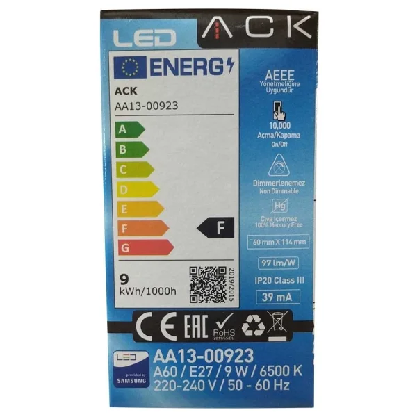 Ack Aa13-00923 Beyaz Işık 9 W E27 LED Ampul - Görsel 5