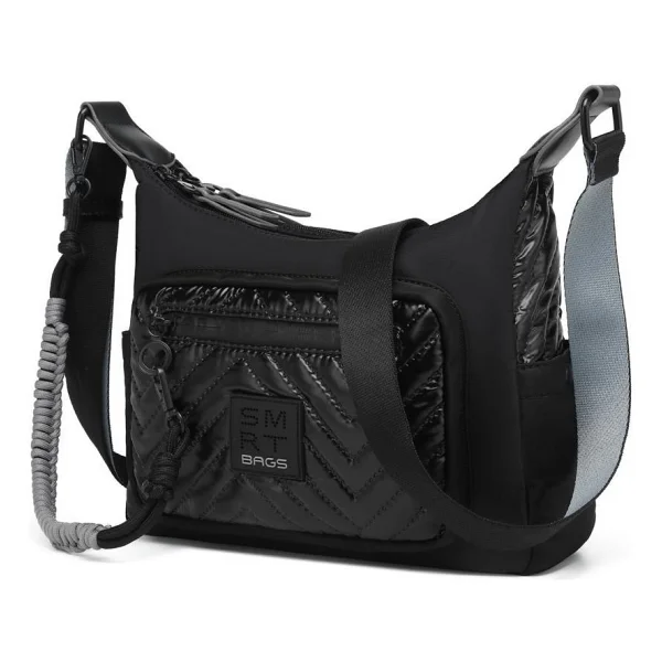 Smart Bags Parlak Kumaş Çapraz Askılı Kadın Postacı Çantası 3251 - Siyah - Gri - Görsel 3