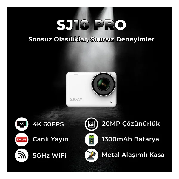Sjcam Sj10 Pro Wi-Fi 4K Beyaz Aksiyon Kamerası - Görsel 3