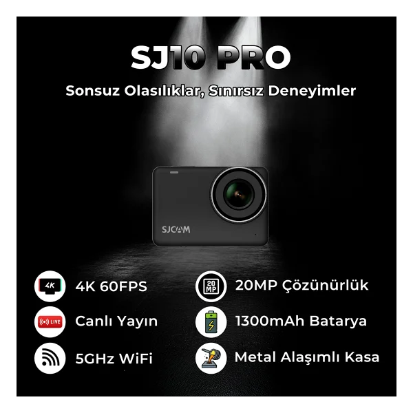 Sjcam Sj10 Pro Wi-Fi 4K Siyah Aksiyon Kamerası - Görsel 3