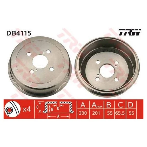 Trw Db4115 Arka Fren Kampanası Toyota Corolla 1.6 1993-2002 200x4 Ae 101 Ae 111 4243112130 - Görsel 2