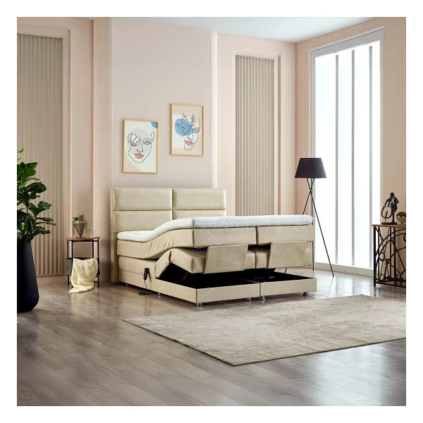 Unimet Nivo Elektrikli Motorlu Hareketli Kumandalı Çift Kişilik Baza+Başlık+Yatak Set - Bej - 160 X 200 Cm - Görsel 2
