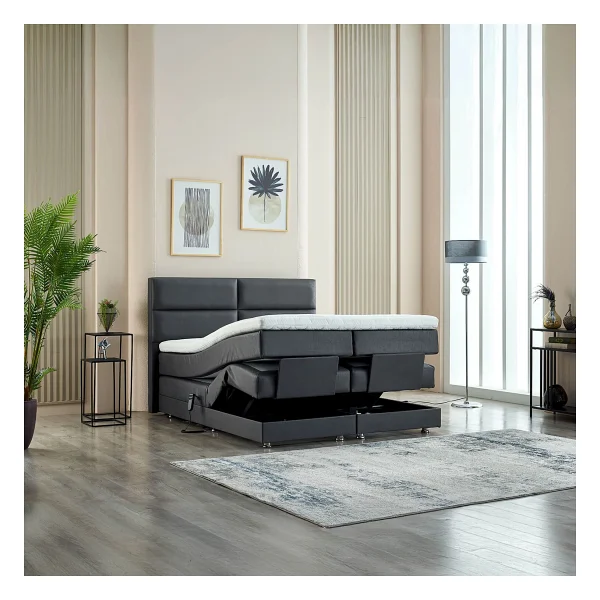 Unimet Nivo Elektrikli Motorlu Hareketli Kumandalı Çift Kişilik Baza+Başlık+Yatak Set - Antrasit - 180 X 200 Cm - Görsel 4