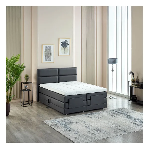 Unimet Nivo Elektrikli Motorlu Hareketli Kumandalı Çift Kişilik Baza+Başlık+Yatak Set - Antrasit - 180 X 200 Cm - Görsel 5