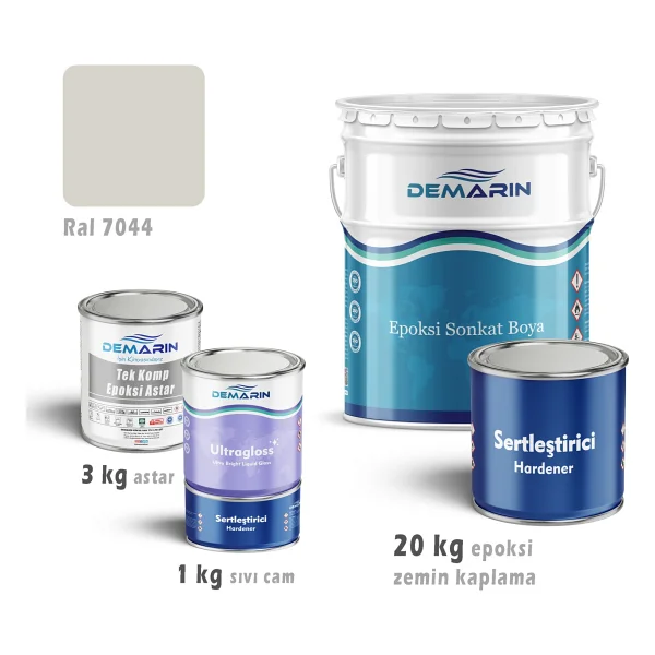 Demarin Epoksi Zemin Kaplama 20 Kg Set (3 Kg Astar +20 Kg Epoksi Zemin Kaplama +1kg Sıvı Cam) - Ral 7042 - Görsel 3