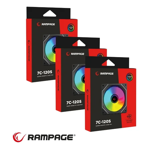 Rampage 7c-120s 120x120x25mm Double Ring Aynalı Argb Siyah 3 Lü Set Kasa Fanı Set - Görsel 5