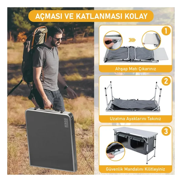 Haegs 120x60 Cm Alüminyum Saklama Dolaplı Katlanır Kamp Masası - Görsel 5