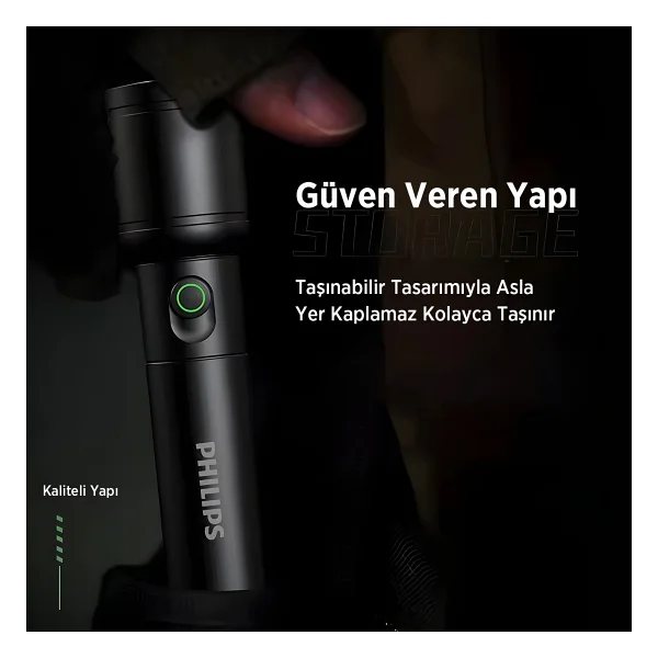 Philips Sfl2124 Teleskopik Zoom, 250 Lümen Max Işık Gücü, Sos Modu Ve Metal Gövdeli Şarj Edilebilir Uzun Menzilli 5w LED El Feneri - Siyah - Görsel 6