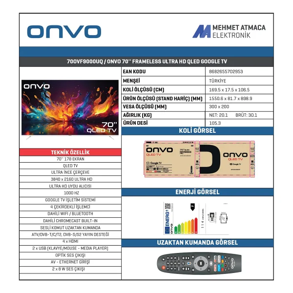 Onvo 70ovf9000uq Ultra HD 70" 178 Ekran Uydu Alıcılı Google Smart QLED TV - Görsel 4