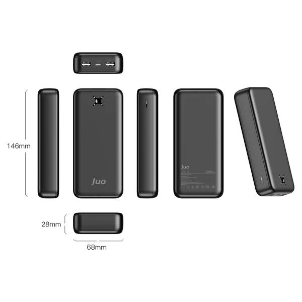 Juo 20000mah 10.5w Çift USB-A Çıkışlı Powerbank Taşınabilir Hızlı Şarj Cihazı Siyah - Görsel 4