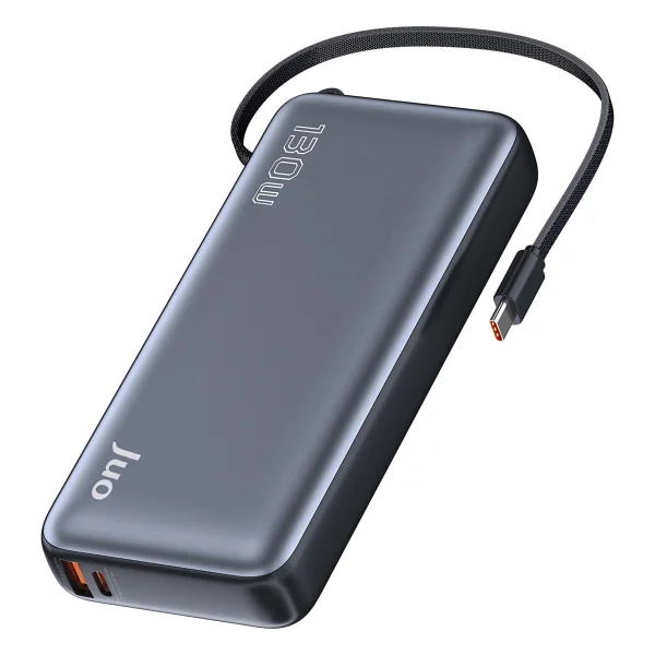 Juo 20000 mAh 130w LED Ekranlı USB-A + Type-C Kablolu Powerbank Taşınabilir Hızlı Şarj Cihazı - Siyah - Görsel 2