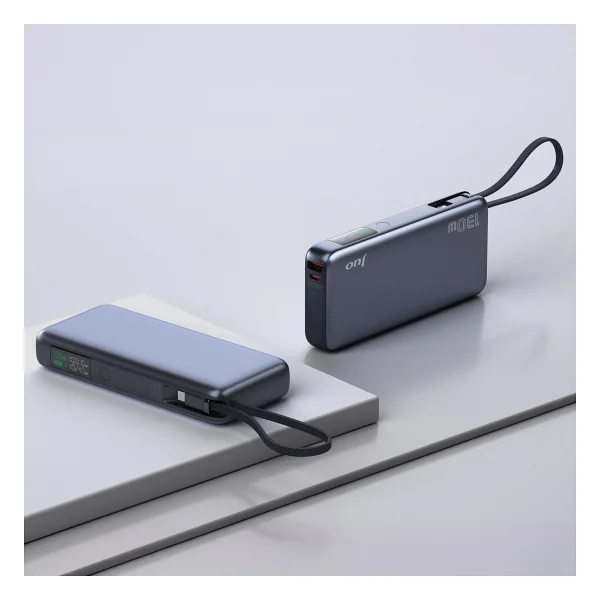 Juo 20000 mAh 130w LED Ekranlı USB-A + Type-C Kablolu Powerbank Taşınabilir Hızlı Şarj Cihazı - Siyah - Görsel 5