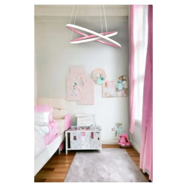 Legacy Rings Modern Tasarım Pembe Renk - Yatak Odası - Salon -Çocuk Odası - Mutfak Beyaz LED 2 Li Avize - Görsel 3