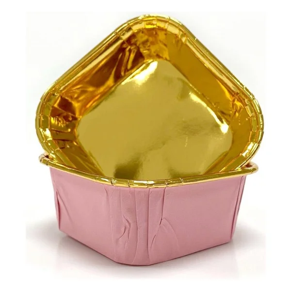 Dolphin Muffin Kare Kağıt Pembe Altın Cupcake Kek Kalıbı Kapsülü Kabı - 25 Adetlik 10 Paket - Görsel 3