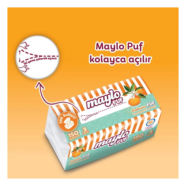 Maylo Puf Mandalina Kokulu Mendil 150'li - Görsel 6