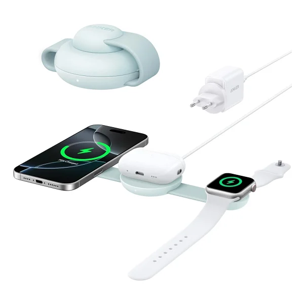 Anker Ufo Maggo B25m8 Yeşil 3in1 Magsafe Kablosuz Şarj Aleti - Görsel 9