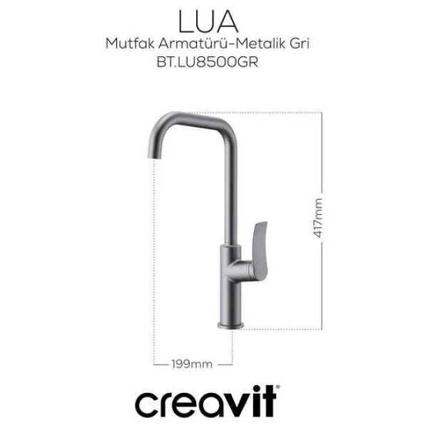 Creavit Lua Mutfak Armatürü - Metalik Gri - Görsel 2