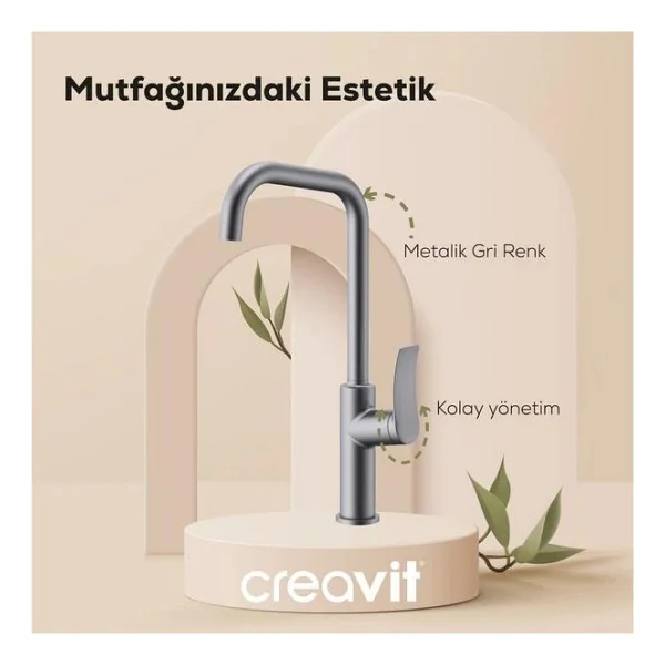 Creavit Lua Mutfak Armatürü - Metalik Gri - Görsel 3