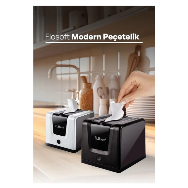 Flora Modern Peçetelik, Dekoratif Peçete Dispenseri Ve Düzenleyicisi F290 Beyaz - Görsel 4