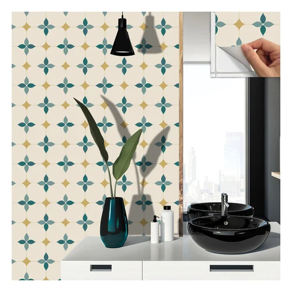 Tink Kendinden Yapışkanlı Zümrüt Çiçekli Desenli Pvc Karo 30x30 Cm - (11 Adet) 1m2 - Görsel 4