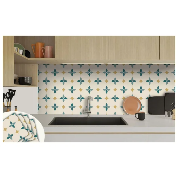Tink Kendinden Yapışkanlı Zümrüt Çiçekli Desenli Pvc Karo 30x30 Cm - (11 Adet) 1m2 - Görsel 5