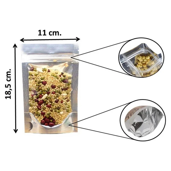 Doypack Pencereli Metalize Kilitli Kese Kağıdı - 100 Gramlık - 11x18x7 Cm. - 20 Adetlik 1 Paket - Görsel 2