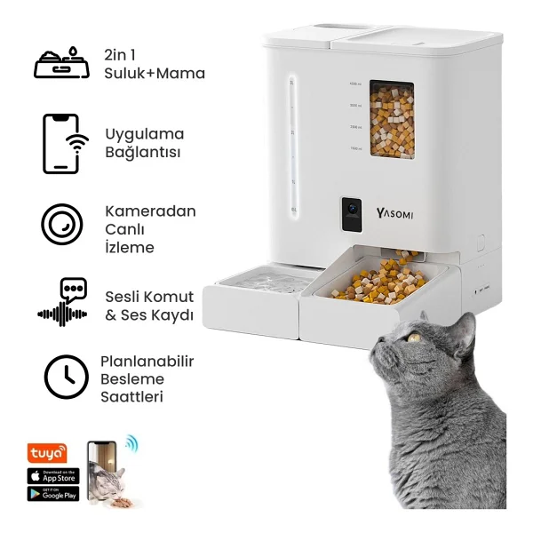 Yasomi Du-F03v Smartpaw 4 Lt / 5 Lt Beyaz Akıllı Otomatik Mama Ve Su Kabı - Görsel 10