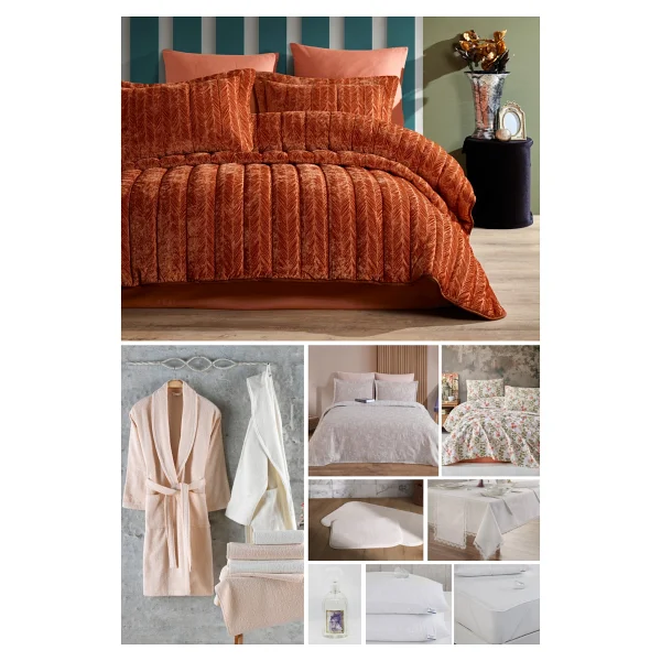 Elart Çeyiz Paketi 48 Parça Kadife Comfort Royal Tarçın - Görsel 9
