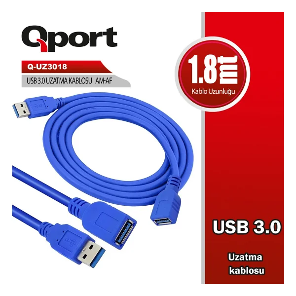 Qport Q-Uz3018 1.8 M USB 3.0 Uzatma Kablosu - Görsel 2